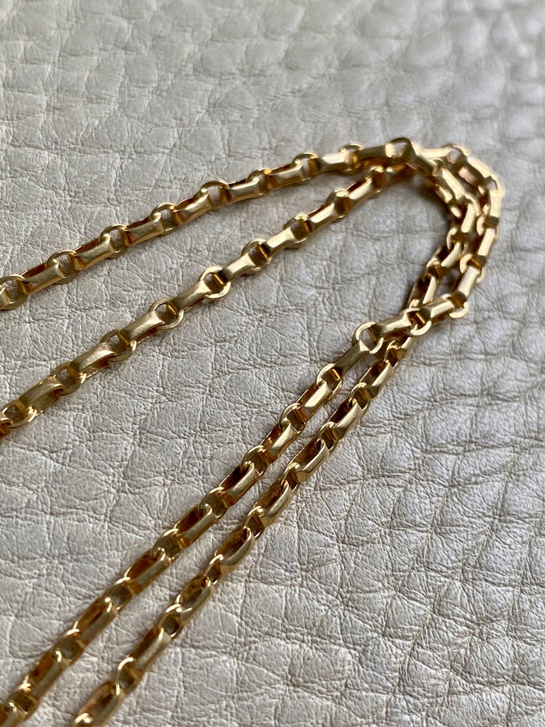 Antique 18k gold Double Strand Skinny Elongated Chain - Longuard Chain with Swivel Dog Clip - 20.25 inch length