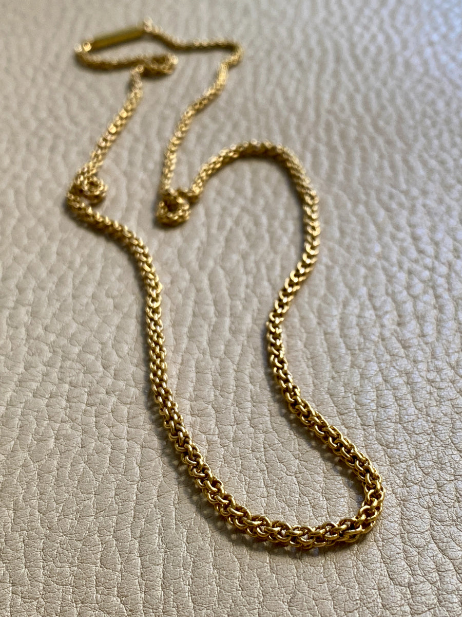 Antique Round Link Tubular Mesh Necklace - Solid 18k gold - 18 inch length