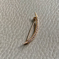 14k Gold Antique Graduated Seed Pearl Crescent Moon Pair of Brooches - Medium & Large