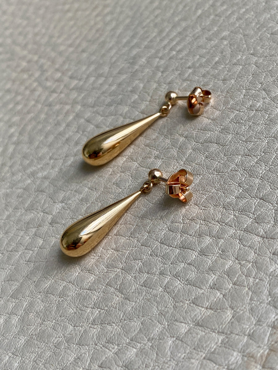 18k gold Droplet stud earrings - 1950s era Vintage Swedish