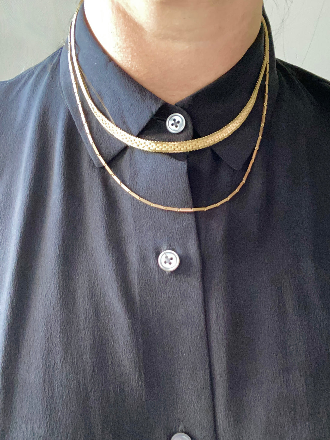 Distinctive Rare 14k gold Geneva link variation choker necklace - Denmark - 15.75 inch length