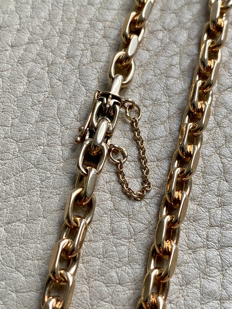 Early 1900s Era Biker Link Bracelet in 14k Gold by Bernhard Hertz - 7.5 inch length