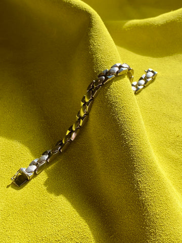 Solid Silver Diamond Snake Link Bracelet - Vintage Italian by Piazza Michele - 7.6 inch length