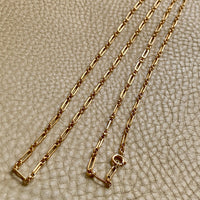 18k Gold Vintage Trombone Link Necklace - 32.3 inch length