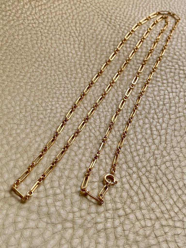 18k Gold Vintage Trombone Link Necklace - 32.3 inch length