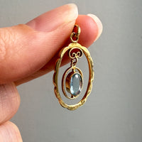 Victorian era Oval Pendant with Pale Blue Faceted Stone set in 18k Gold, Signed