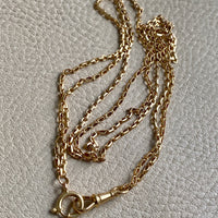 Antique 18k gold Double Strand Skinny Elongated Chain - Longuard Chain with Swivel Dog Clip - 20.25 inch length