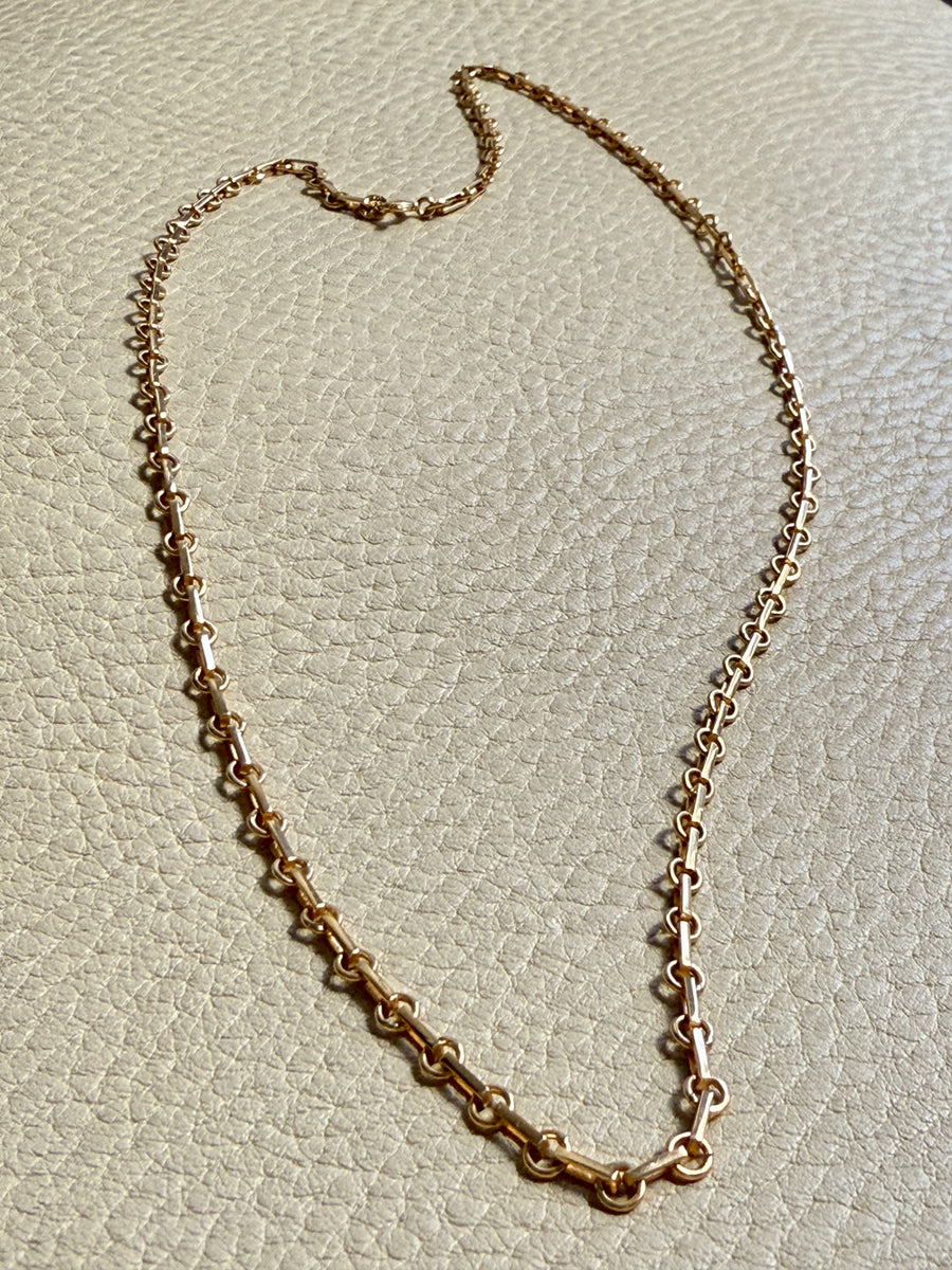 Swedish Vintage 18k gold Chain Necklace - Alternating Long and Round Links - 19.5 inch length