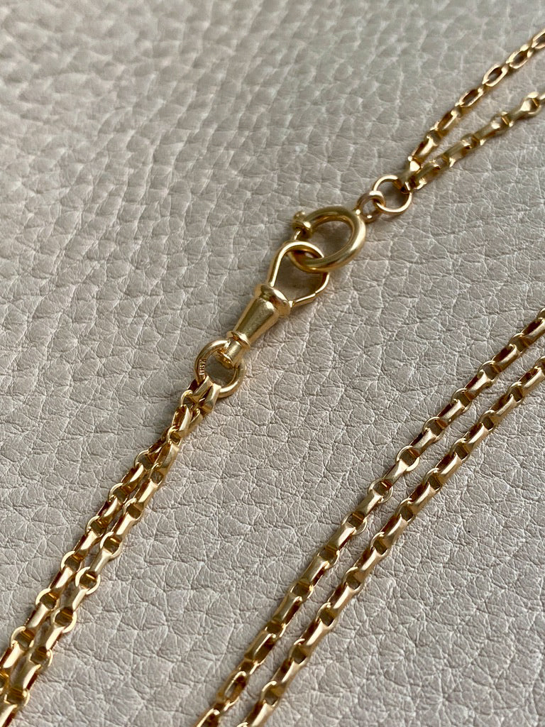 Antique 18k gold Double Strand Skinny Elongated Chain - Longuard Chain with Swivel Dog Clip - 20.25 inch length