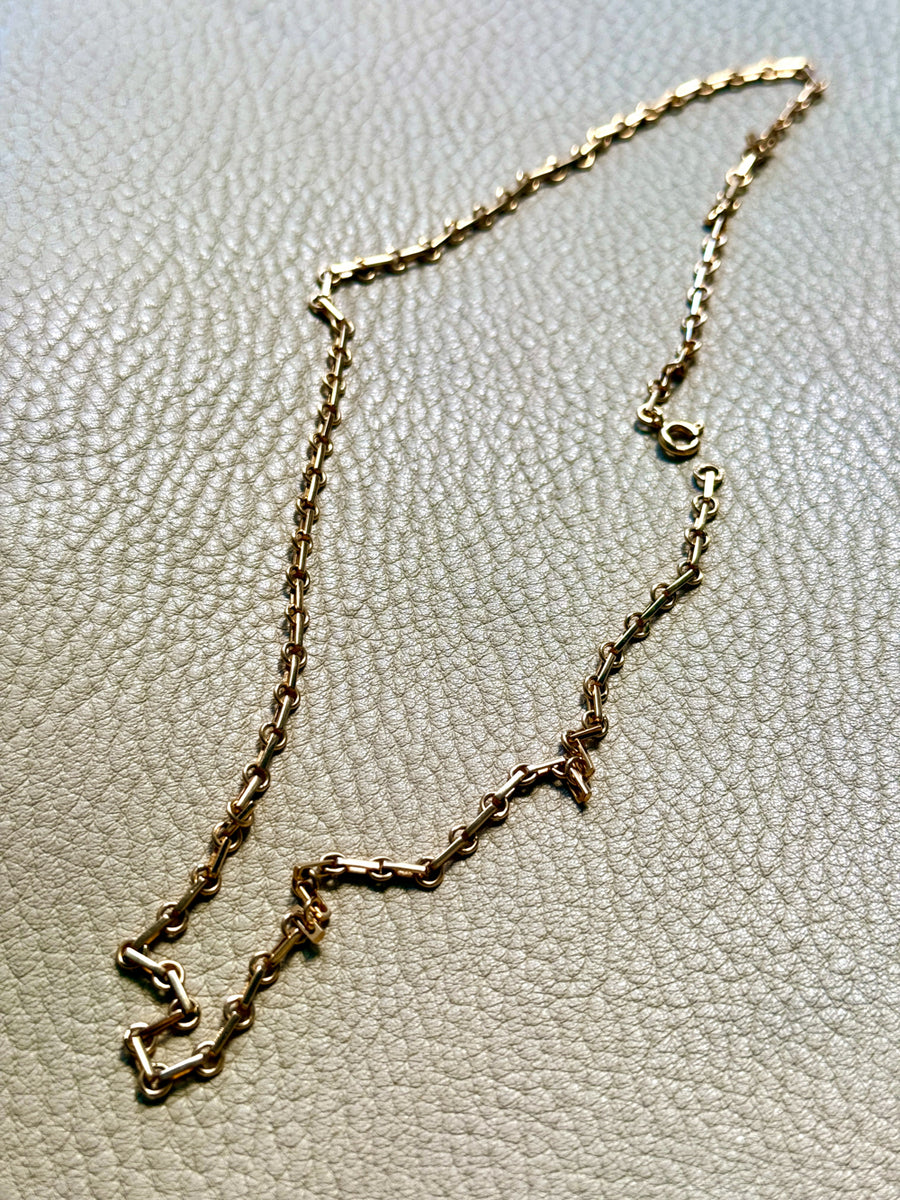 Swedish Vintage 18k gold Chain Necklace - Alternating Long and Round Links - 19.5 inch length