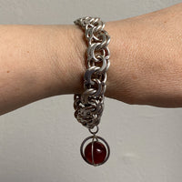 Chunky Sterling Silver Double Link Bracelet with Orb charm - 8 inch length