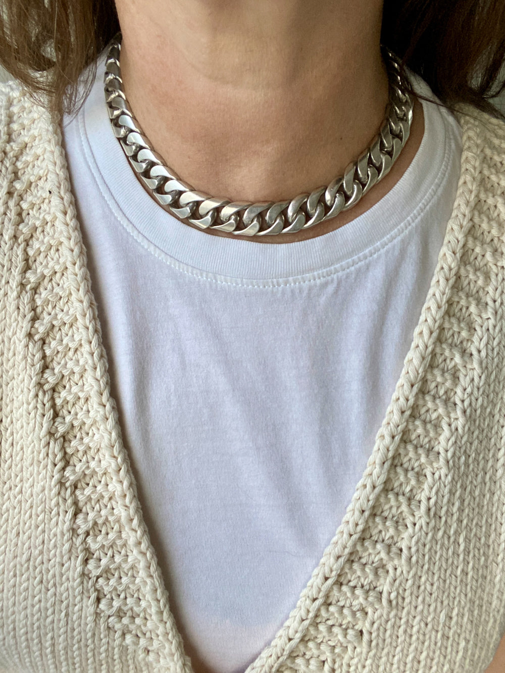 CHUNKY!! Sterling Silver Curb Chain Necklace - 15.75 inch length