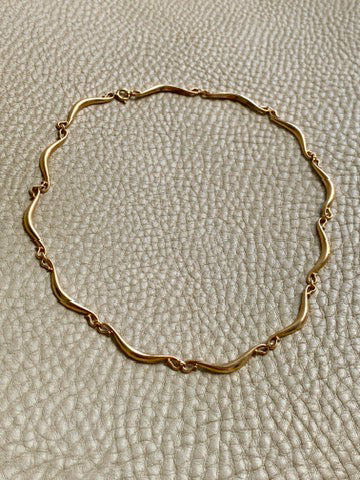 Curly swooped bar link choker necklace - Vintage 18k gold - 15 inch length