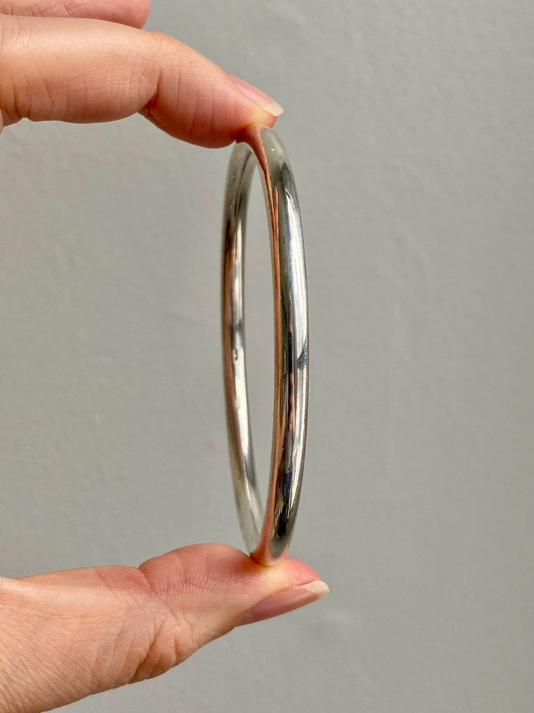 Heavy Round Solid Bangle - Solid Sterling Silver - 7.8 inch interior circumference