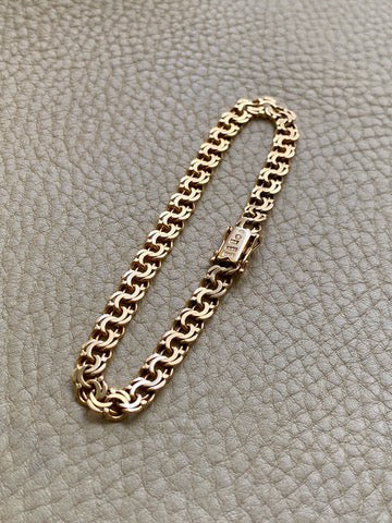 1954 Double link solid 18k gold bracelet by Rolf Miler- 7.6 inch length