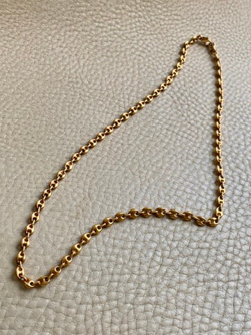 18k Gold Vintage Italian Puffy Mariner Link Chain Necklace - 18.1 inch length