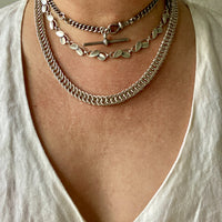 British Antique Sterling Silver Watch Chain with T-bar - choker necklace length -  15 inch overall length