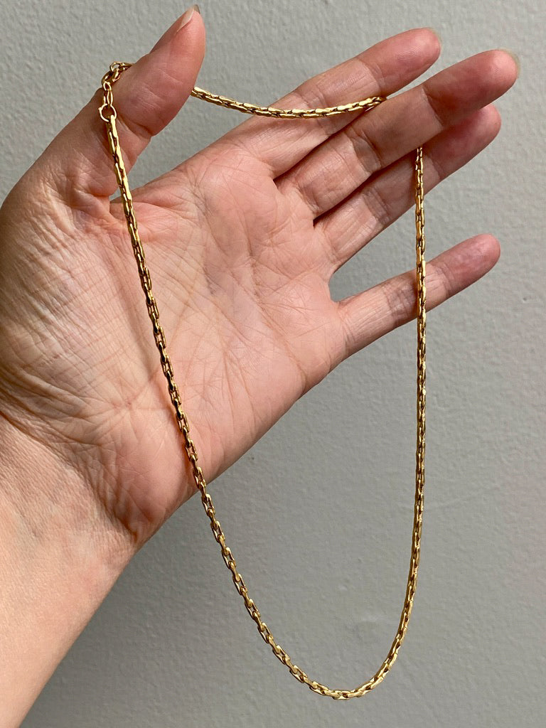 18k Gold Vintage - Unique Elongated Wavy Biker Link Chain Necklace - 18.9 inch length