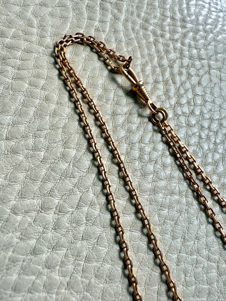 1907 Swedish Antique 18k Longuard Biker Link Necklace with Dog Clip - 49 inch length