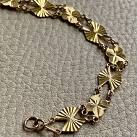 Midcentury Engine Turned 10k Gold Flowers and Fans Link Bracelet - 7.5 inch length