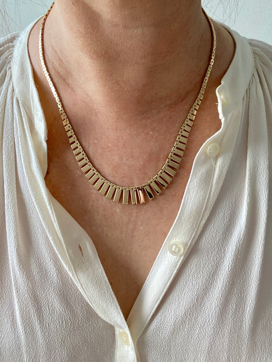 Dramatic SPARKLING! 14k gold cleopatra link necklace - 19.7 inch length