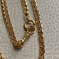 Antique 18k gold Double Strand Skinny Elongated Chain - Longuard Chain with Swivel Dog Clip - 20.25 inch length