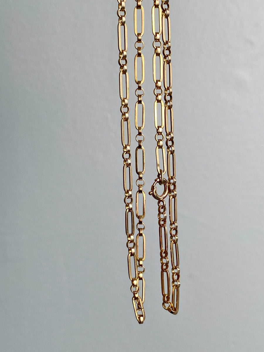 18k Gold Vintage Trombone Link Necklace - 32.3 inch length