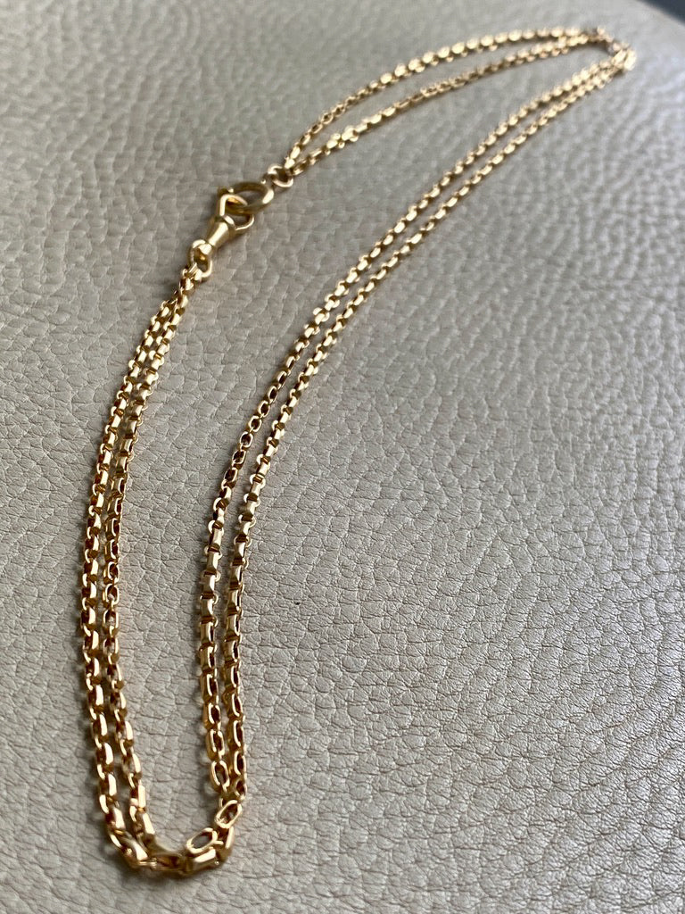 Antique 18k gold Double Strand Skinny Elongated Chain - Longuard Chain with Swivel Dog Clip - 20.25 inch length