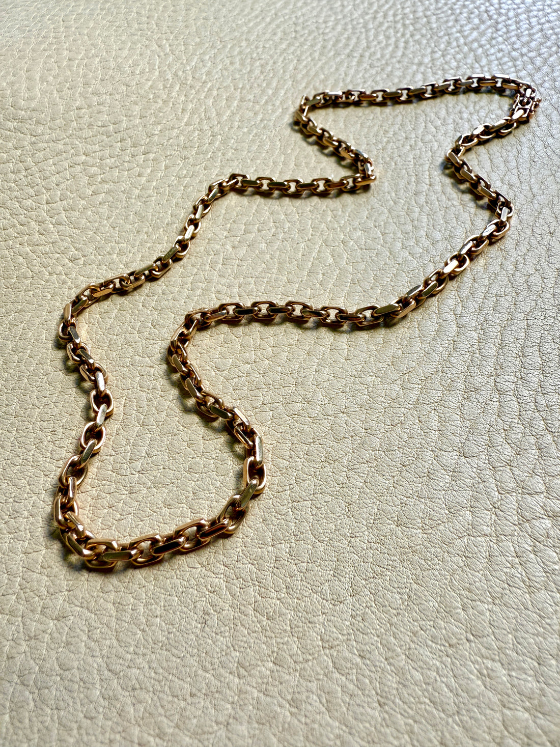 Vintage Danish Chunky Biker Link Chain Necklace in 14k Gold 3.5 mm width - 17 inch length