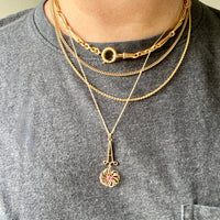 Antique 14k Gold Flower Pendant Necklace with Ruby vintage charm or pendant - 18.25 inch length