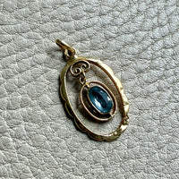 Victorian era Oval Pendant with Pale Blue Faceted Stone set in 18k Gold, Signed