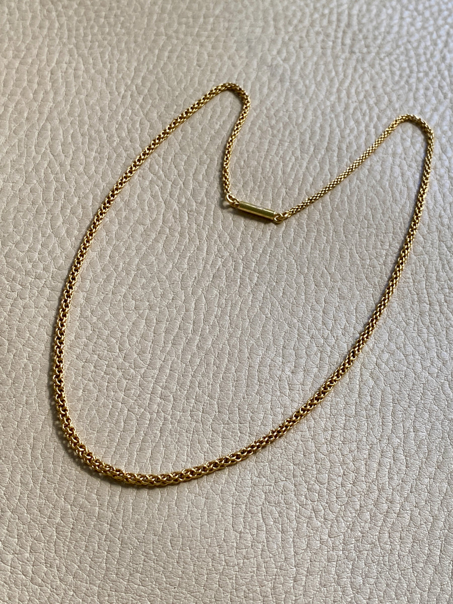 Antique Round Link Tubular Mesh Necklace - Solid 18k gold - 18 inch length