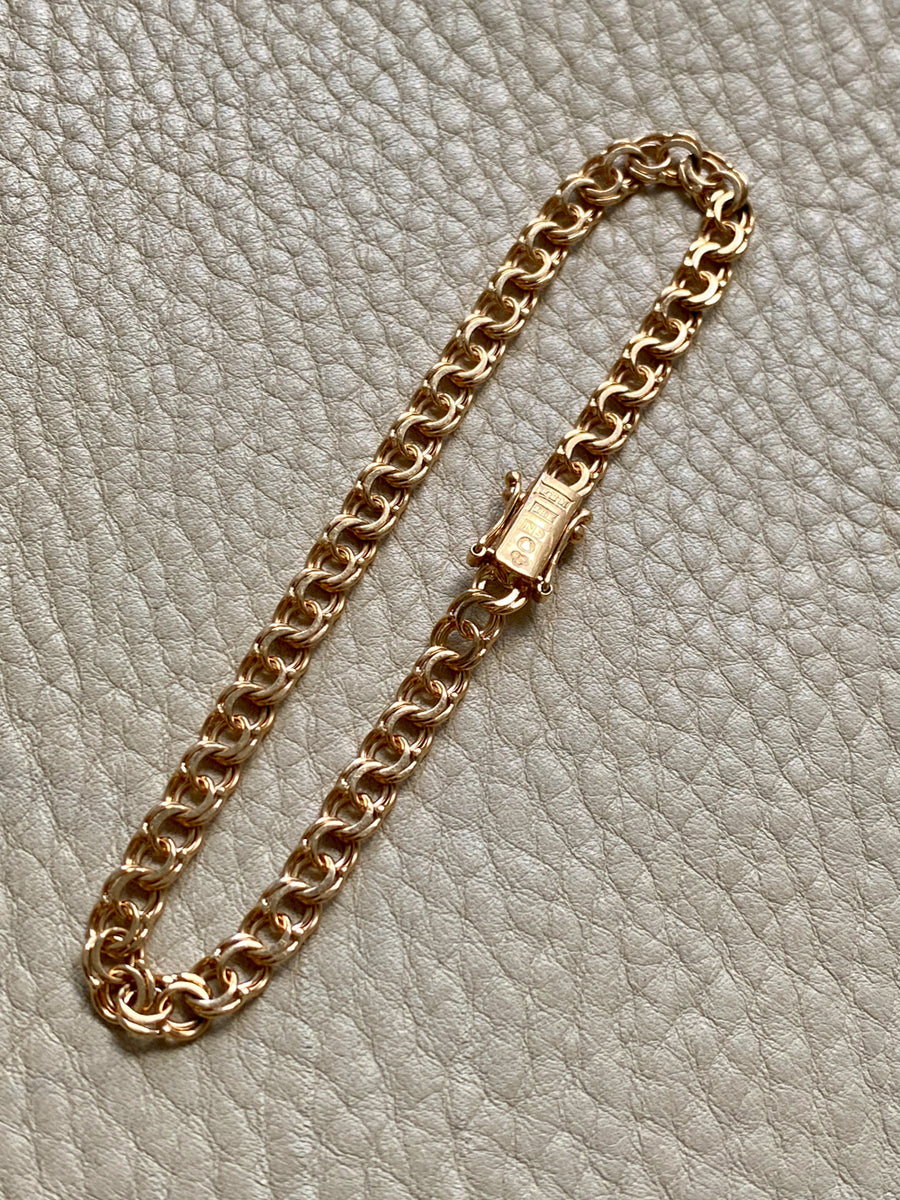 1963 Double link solid 18k gold bracelet - 7.25 inch length