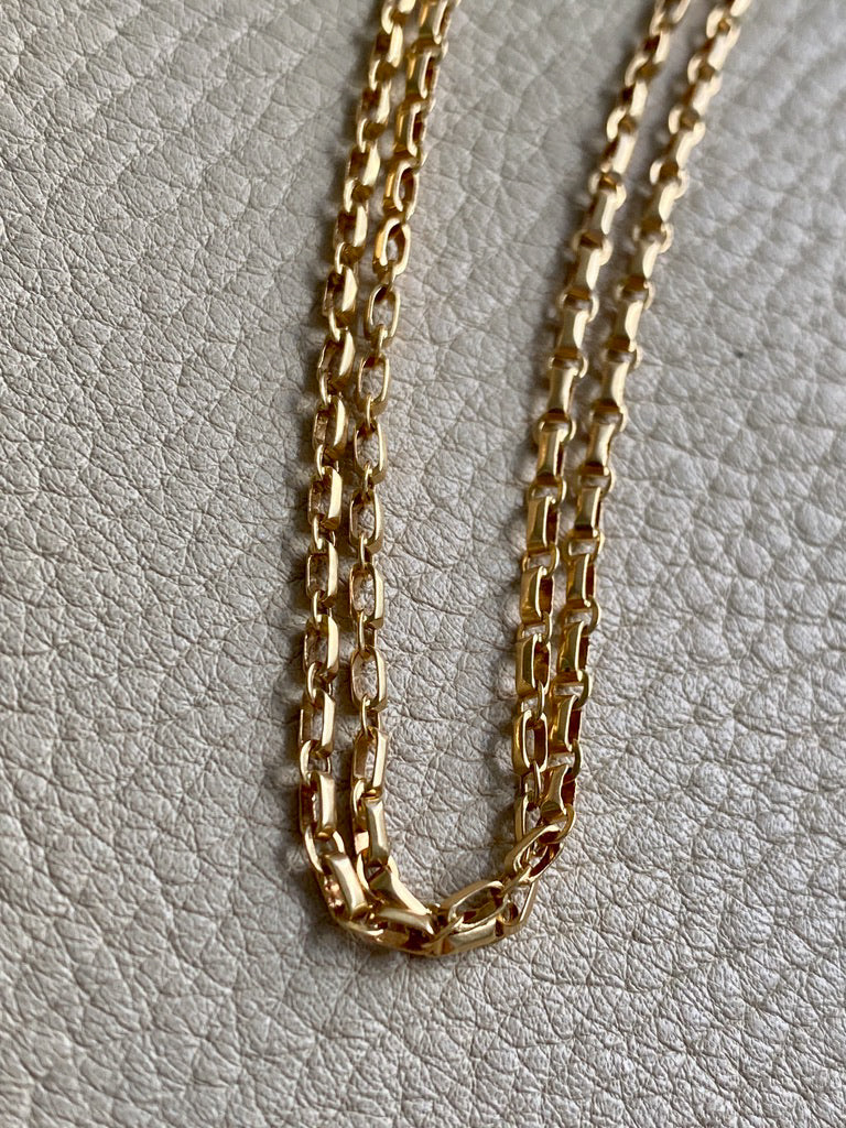 Antique 18k gold Double Strand Skinny Elongated Chain - Longuard Chain with Swivel Dog Clip - 20.25 inch length