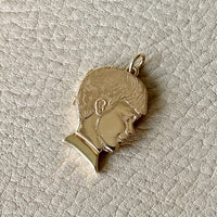 Vintage 14k Gold Large Empty Boy Head Locket Pendant