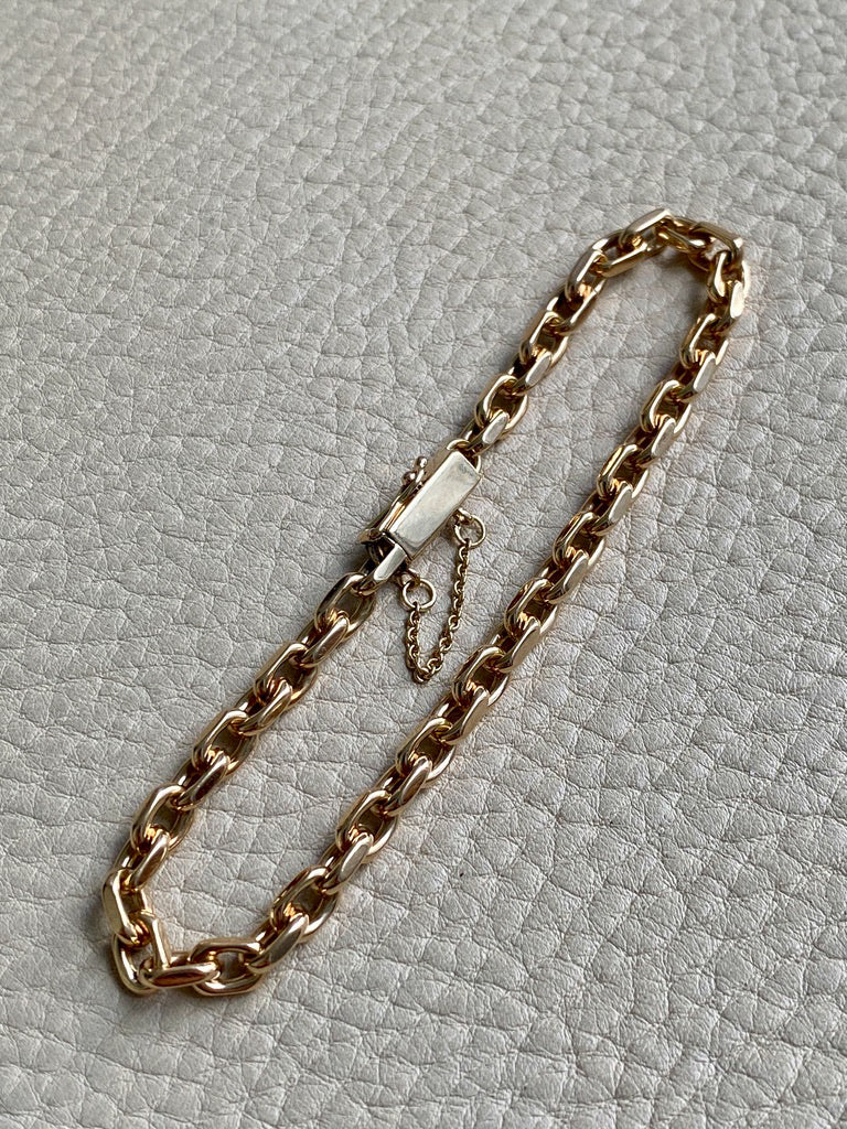 Early 1900s Era Biker Link Bracelet in 14k Gold by Bernhard Hertz - 7.5 inch length