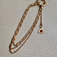 18k Gold Triple Strand Bracelet or Necklace extender with Triangle Charm and Large Bolt Clasp- 8 inch length