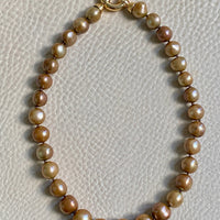 Vintage Cultured Pearl Necklace Graduated Width with 18k gold bolt clasp  - 17 inch length