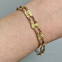 Midcentury Engine Turned 10k Gold Flowers and Fans Link Bracelet - 7.5 inch length