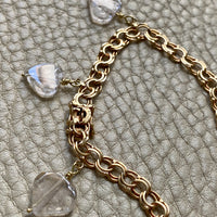 1964 Double link charm bracelet in 18k gold with quartz hearts- 7.75 inch length