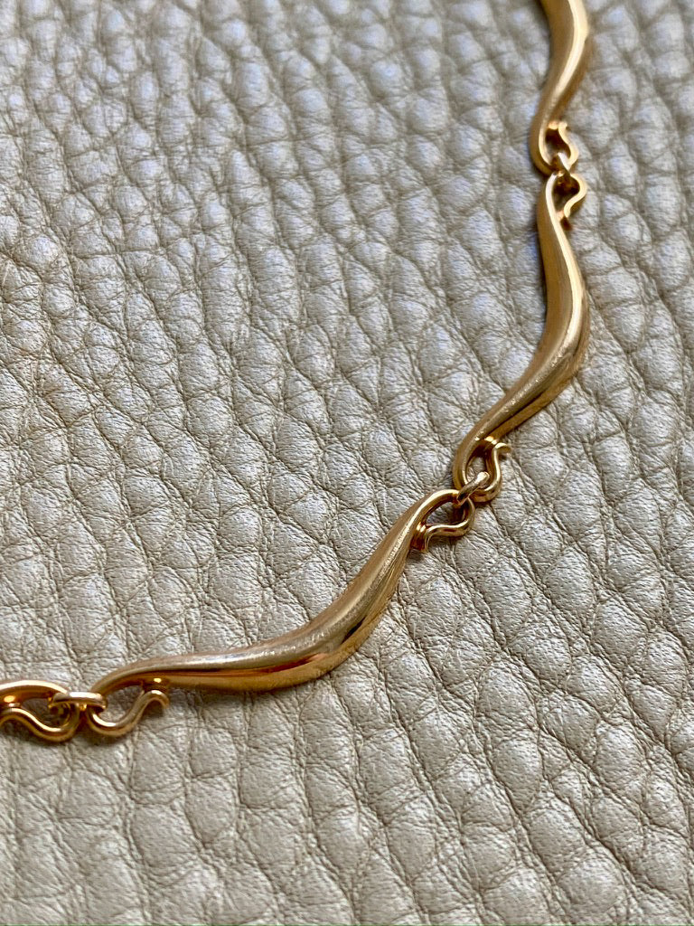 Curly swooped bar link choker necklace - Vintage 18k gold - 15 inch length