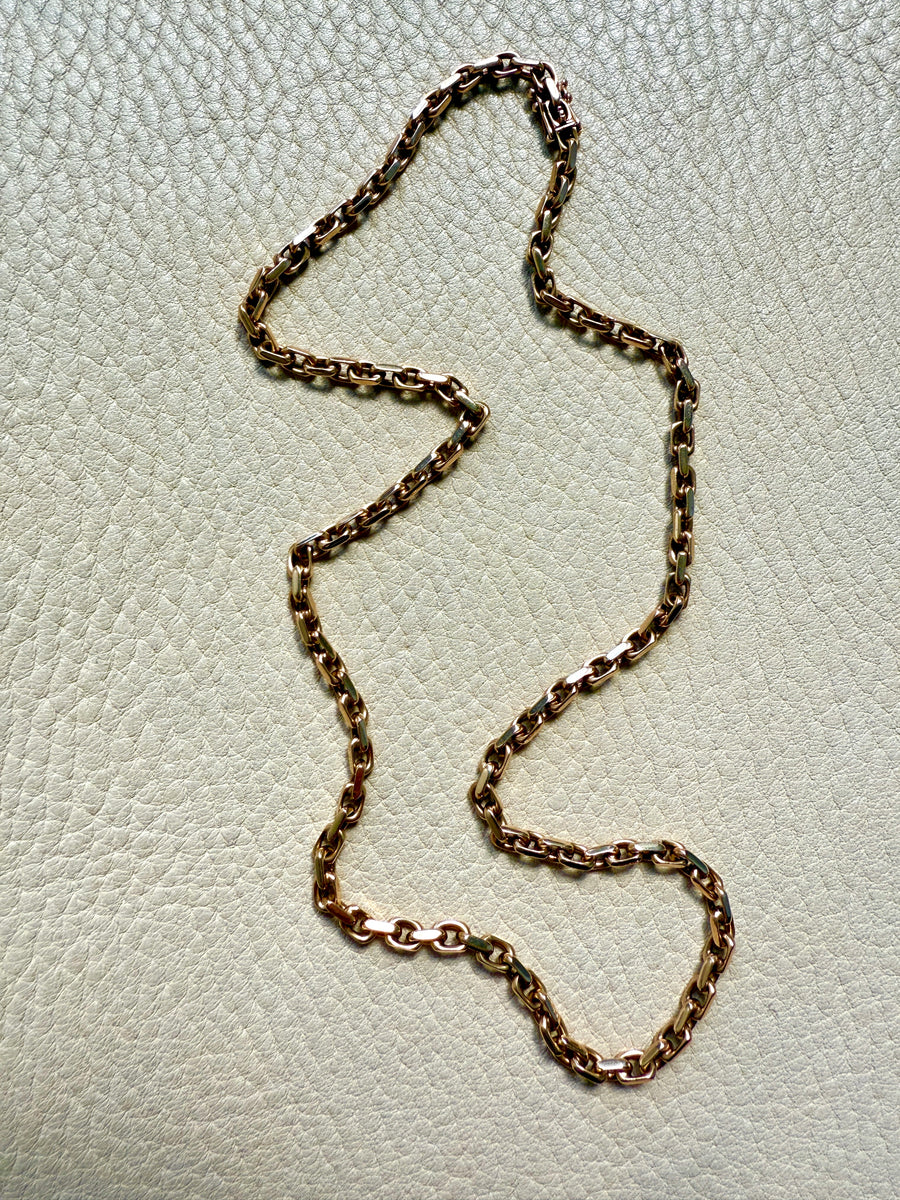 Vintage Danish Chunky Biker Link Chain Necklace in 14k Gold 3.5 mm width - 17 inch length