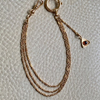 18k Gold Triple Strand Bracelet or Necklace extender with Triangle Charm and Large Bolt Clasp- 8 inch length