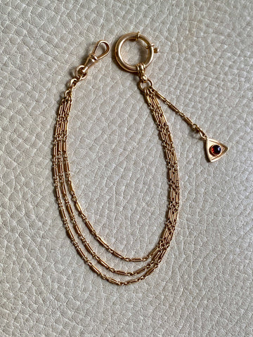 18k Gold Triple Strand Bracelet or Necklace extender with Triangle Charm and Large Bolt Clasp- 8 inch length