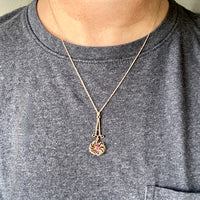 Antique 14k Gold Flower Pendant Necklace with Ruby vintage charm or pendant - 18.25 inch length