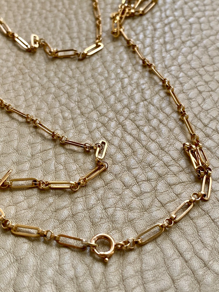 18k Gold Vintage Trombone Link Necklace - 32.3 inch length