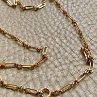 18k Gold Vintage Trombone Link Necklace - 32.3 inch length