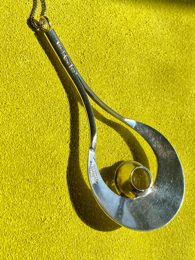 1974 Sterling Silver Droplet Pendant by Stigbert for Waldemar Johnson Atelier - 20 inch necklace