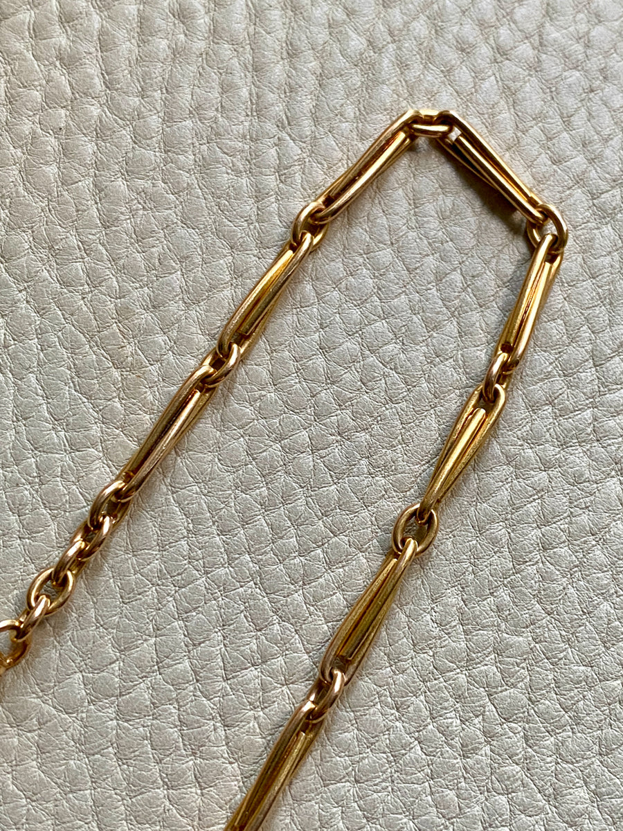 Spanish 19th Century Antique Watch Chain Double Fetter, Hayseed Link Necklace in 18k gold - 16 inch length