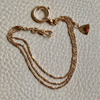 18k Gold Triple Strand Bracelet or Necklace extender with Triangle Charm and Large Bolt Clasp- 8 inch length